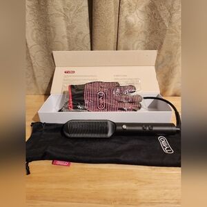 Tymo Hair Straightening Comb Black/Pink Heat Resistant Gloves Heats Up In 60 Sec